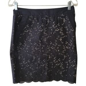 NWT LOFT Black Eyelet Lace Pencil Cotton Skirt Size 4 Petite